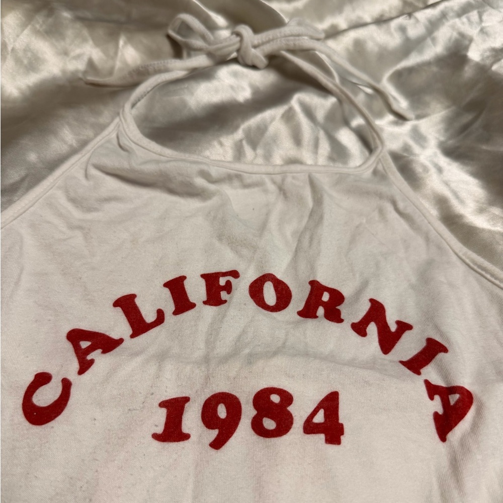California 1984 White and Red Halter Crop Top - Picture 2 of 4